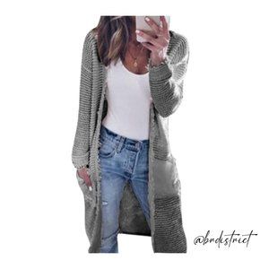 Open Front Knit Cardigan Green/Grey Small
